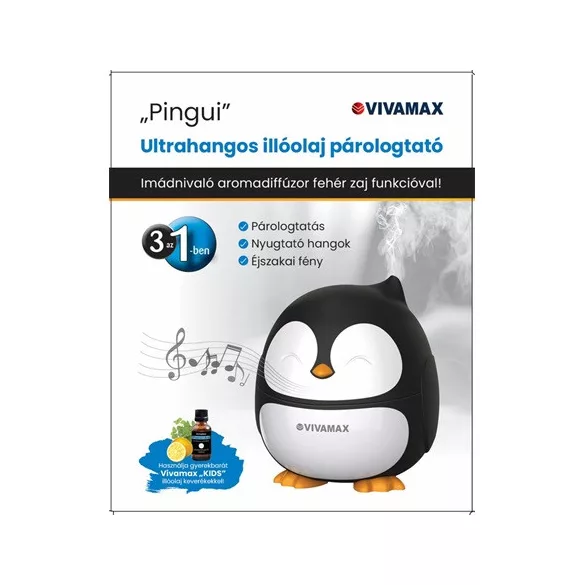 Vivamax Ultrahangos illóolaj párologtató fehér zaj funkcióval Pingvin